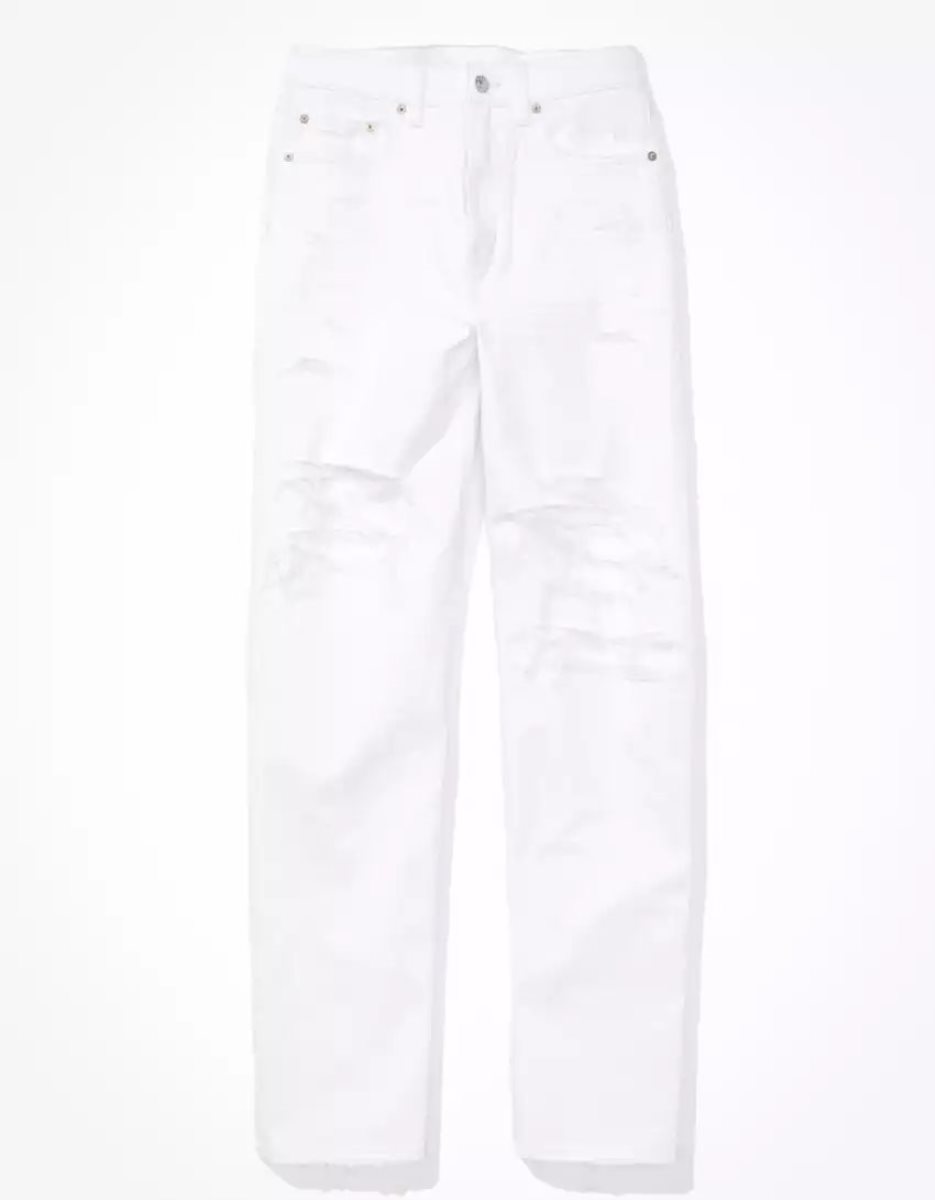 Jean American Eagle AE Ripped Highest Taille Baggy Droit Blanche Femme | VII-65989432